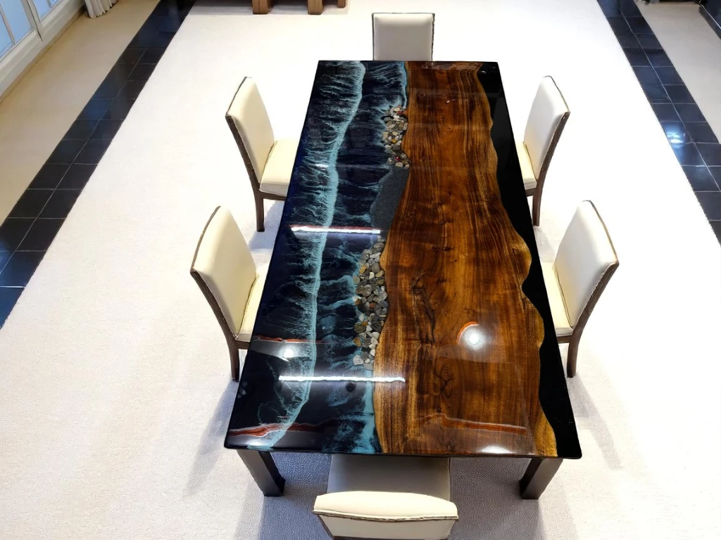 Ocean Style Epoxy Dining Table Acacia Wood for Home & Office
